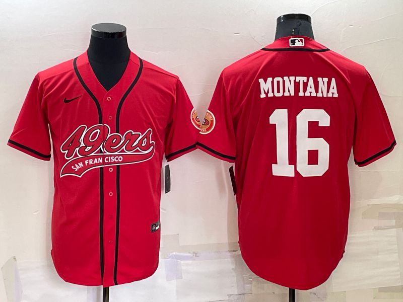 Men San Francisco 49ers #16 Montana Red 2022 Nike Co branded NFL Jersey